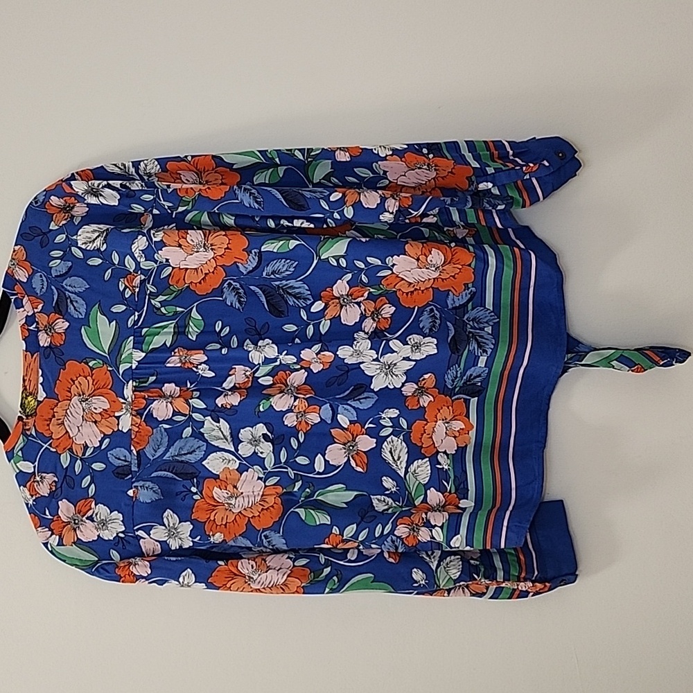 Anthropologie Blue Floral Tie-Front Blouse - Picture 12 of 16